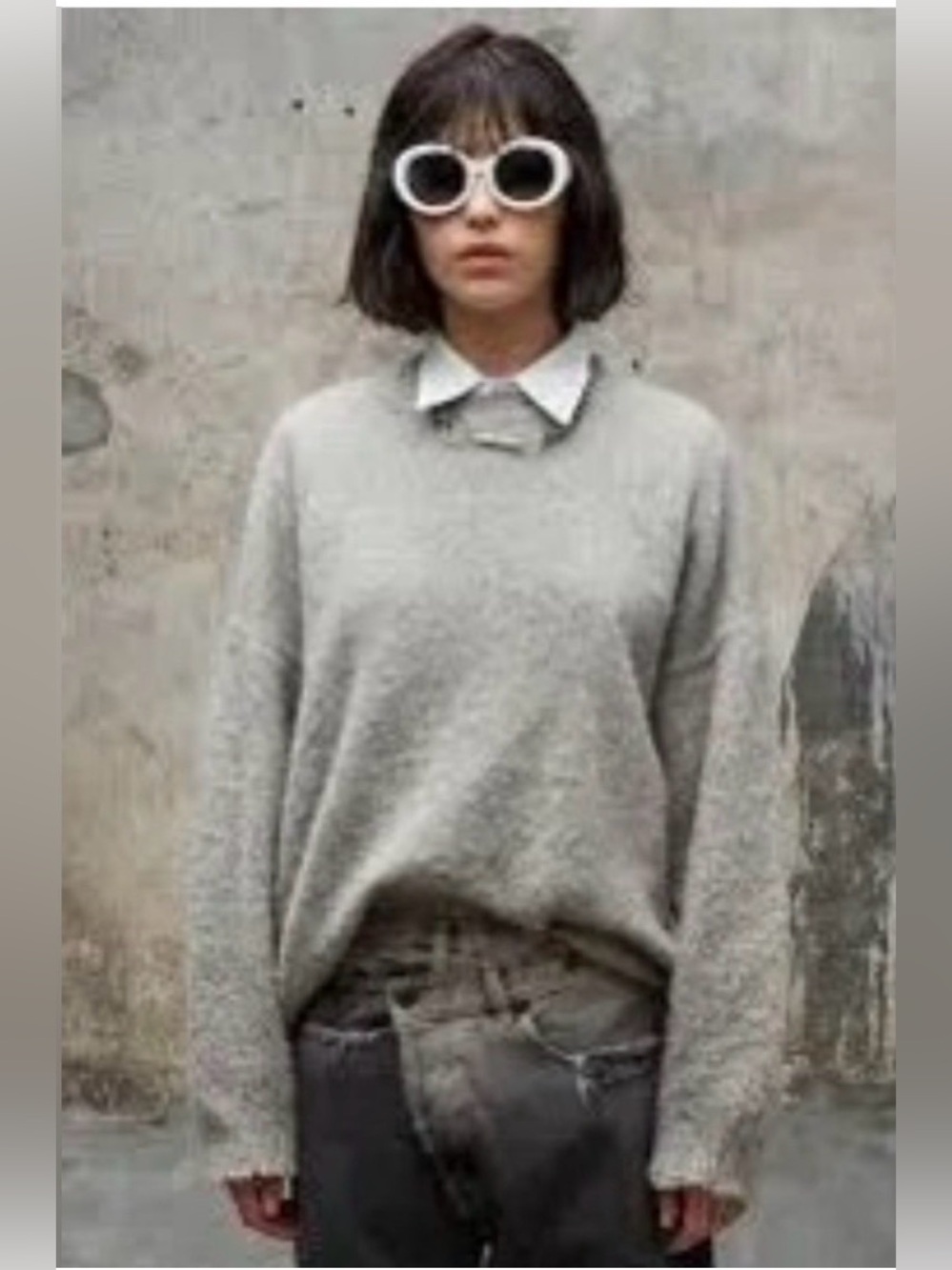 R13 Cropped Shaggy Oversized Sweater - Heather Grey Size XS